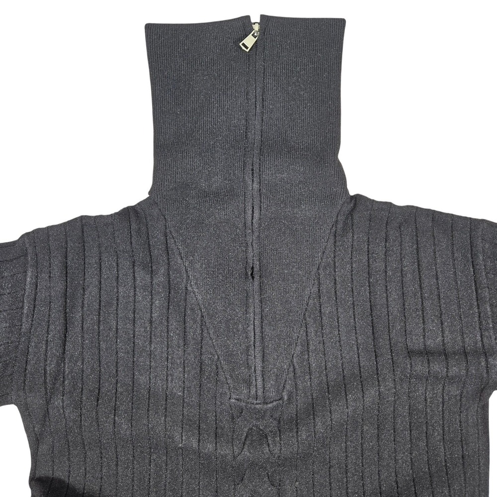 Area Stars Black Shimmer‎ Ribbed Cable Knit Quarter Zip Sailor Collar Sweater S - Picture 3 of 10